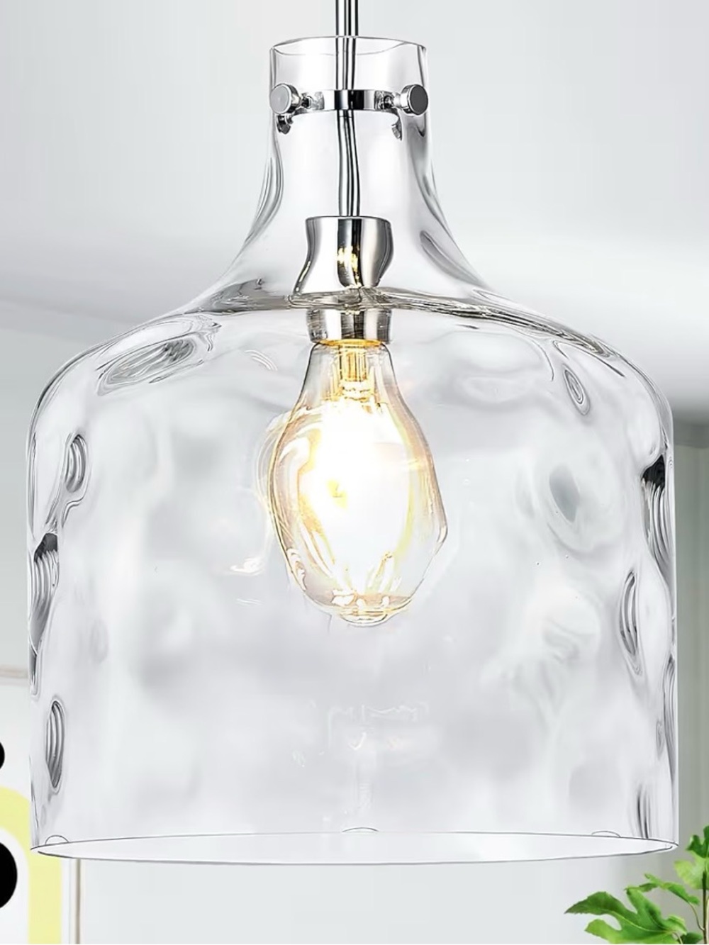 Extra Large 16” Farmhouse Hammered Glass Pendant Light Chrome Kitchen Island